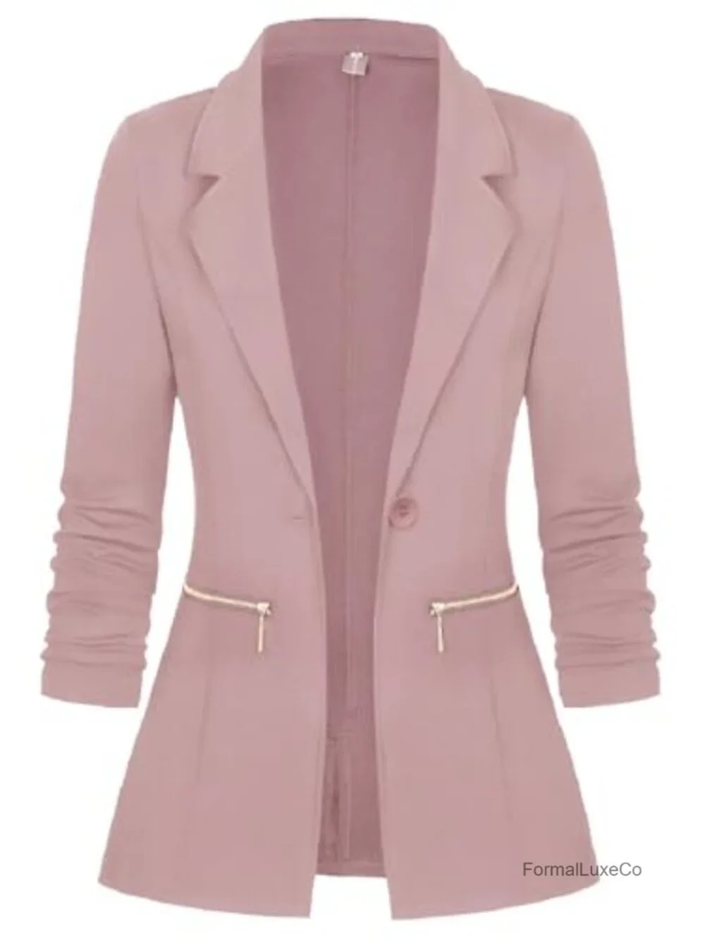 Long Sleeve Open Front Blazer Cardigan with Zipper Pockets